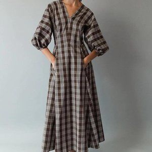 NWT Caron Callahan Evan Dress in chocolate plaid, size 4
